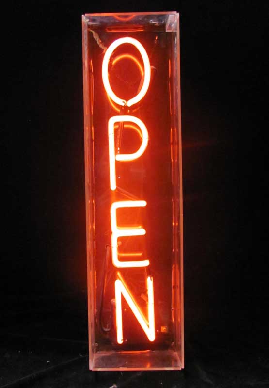vertical neon open sign